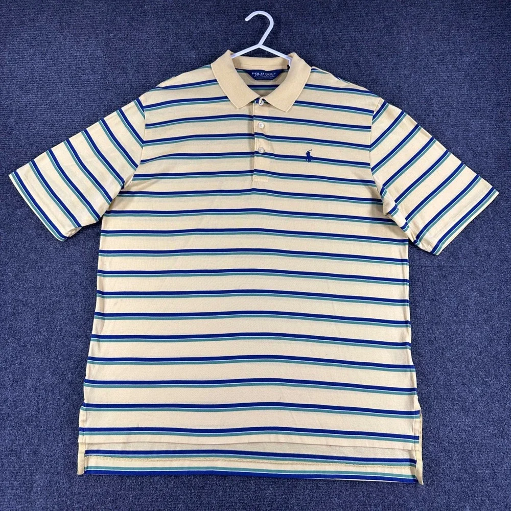 Polo Ralph Lauren Polo Shirt Mens M Medium Yellow Striped Golf Pima Cotton